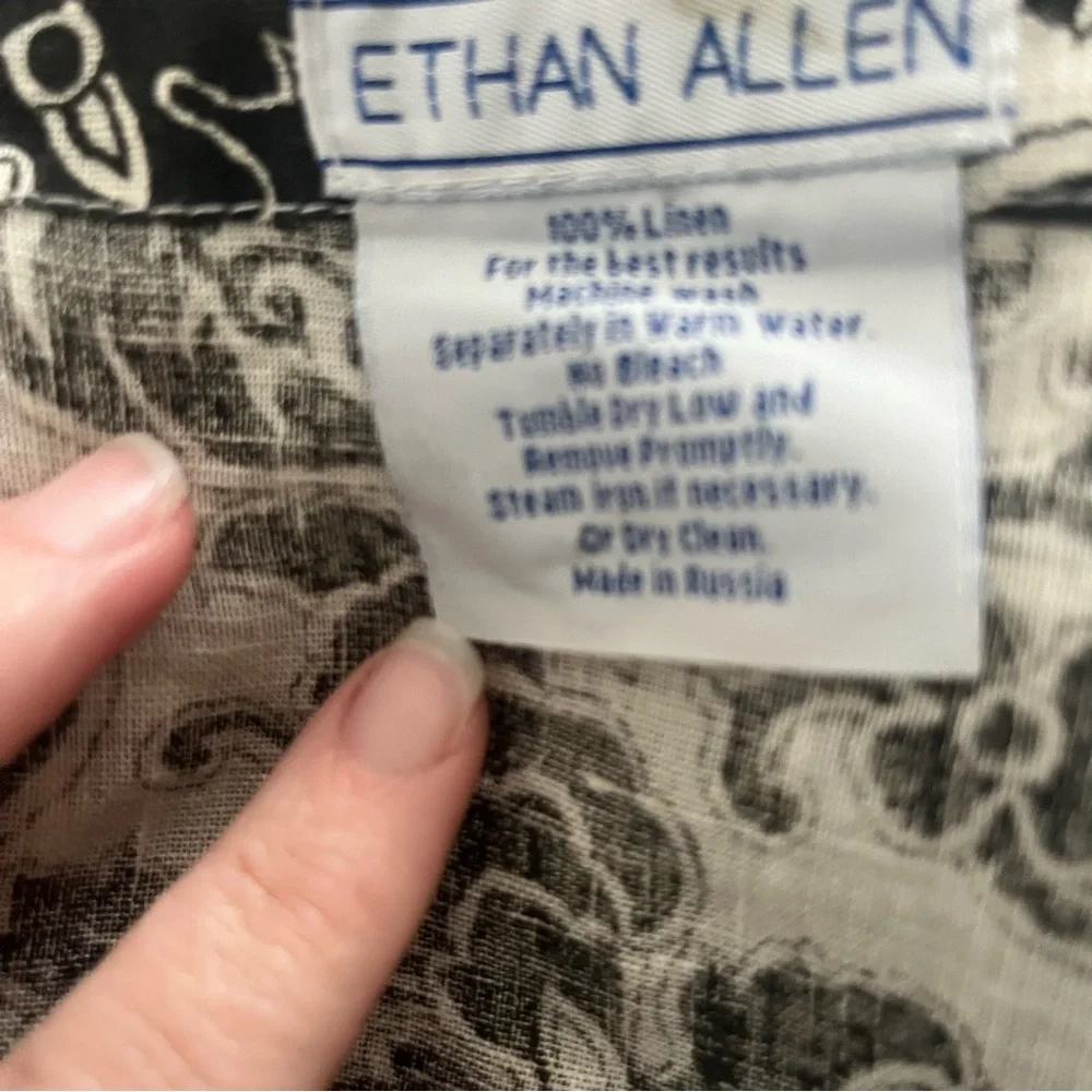Ethan Allen, vintage 100% linen,Elegant Black and White Floral Bedding Set